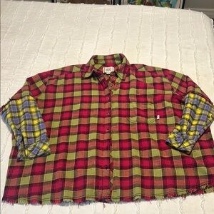 BDG from Urban Outfitters Plaid Flannel Shirt - hot pink, Green, Yellow